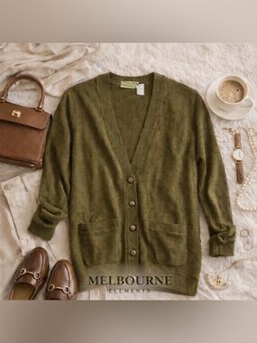 Melbourne Elements Olive Green Button Front Cardigan Sweater